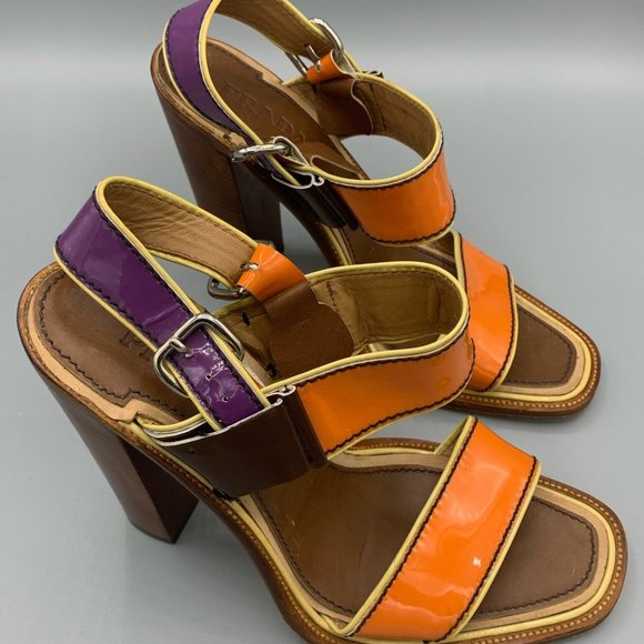 Prada Orange and Purple Sandals in Patent Leather (38,5)  - FL-SH-022 - Picture 4 of 11